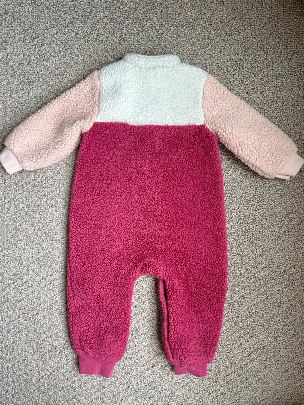 Cat & Jack Colorblock Sherpa bunting One-Piece - Dark Pink, Light Pink, White